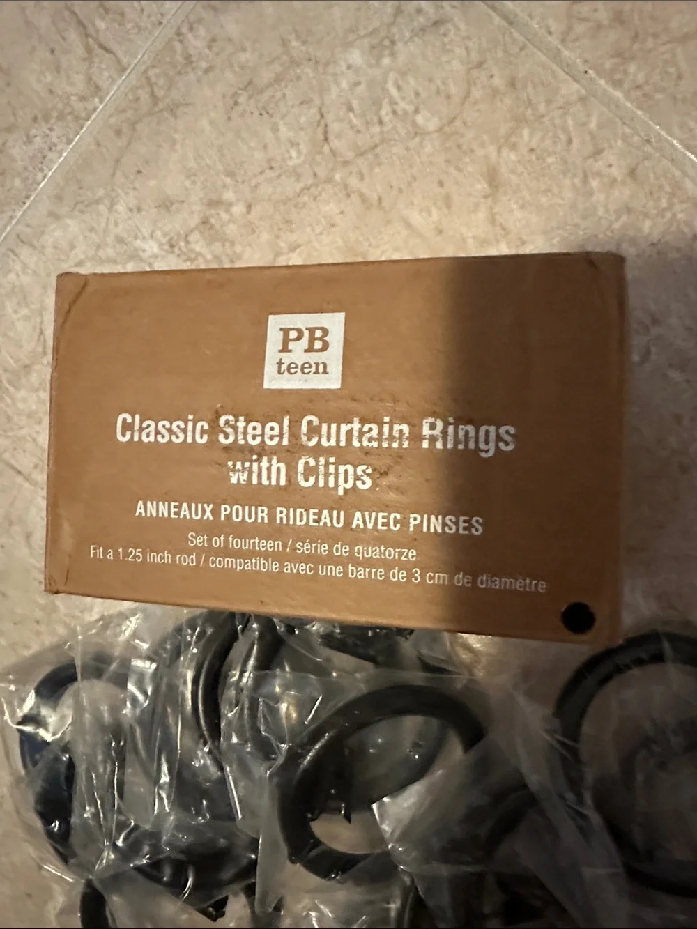 NIB PBteen Classic Steel Curtain Rings with Clips - Black